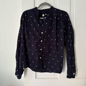 LOFT Womens Button Down Shirt in Dark Blue with White Dots